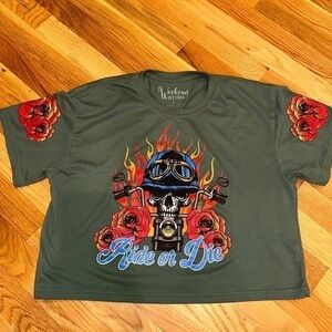 Weekend Warrior Ride or Die Skeleton half top T-Shirt Size L‎